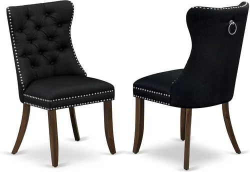 Miniatura 15 de East West Furniture DAP8F12 Dallas Parson - Juego de 2 sillas de cocina tapizadas de piel sintética con botones copetudos, color gris oscuro