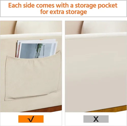 Miniatura 8 de Yaheetech Mecedora tapizada para cuarto de bebé, con patas de madera de goma, bolsillo lateral, sillón con respaldo alto para sala de estar, Beige
