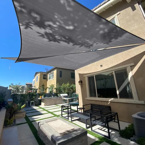 SUNLAX Toldo Vela Solar 13' x 13' x 13' Gris Oscuro Vela Triangular Toldo Sombra Cubierta Bloqueo UV Permeable Sombrilla Exterior para Patio Jardín