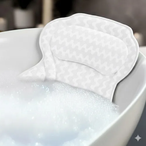 Miniatura 10 de Almohada de baño para hombres y mujeres de lujo, cojín ergonómico para cuello, cabeza y hombros Blanco