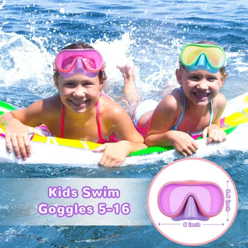Miniatura 4 de Keary Kids Swim Goggles with Nose Cover for 5-16 Anti Fog Swimming Mask for Toddler Boys Girls Youth Rosa y morado (lente espejado)