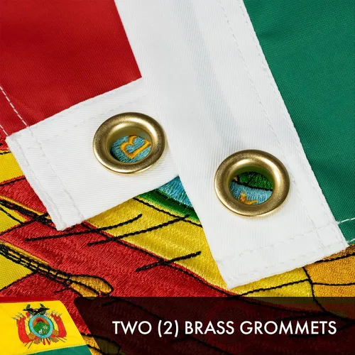 Miniatura 3 de G128 Bandera de Bolivia 3 x 5 pies, serie doble ToughWeave poliéster 210D bordado de doble cara, bandera de país, diseño bordado