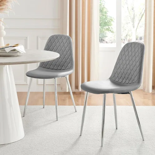 Furniturebox - Juego de 2 sillas de comedor de piel sintética color gris elefante con patas plateadas