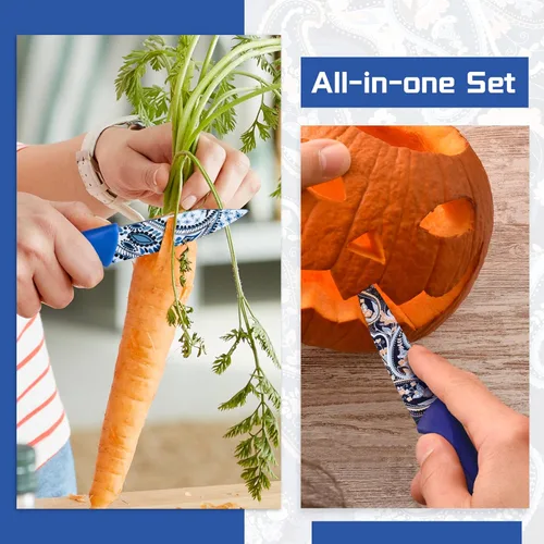 Miniatura 6 de Astercook Juego de cuchillos con diseño de cachemira con tapa, cuchillos coloridos aptos para lavavajillas con 6 fundas de cuchillos, juego