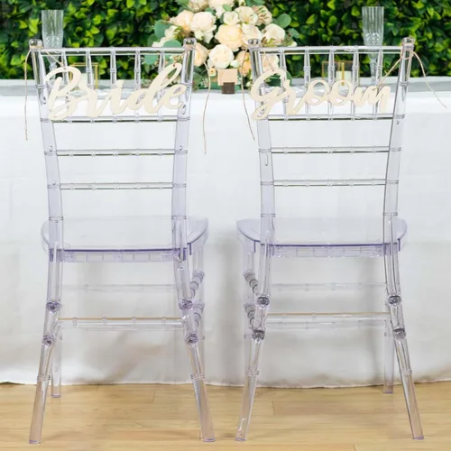Miniatura 7 de Efavormart - Juego de 2 letreros de madera natural para silla de novia y novio, caligrafía de 12 x 5 pulgadas, accesorios para fotos de boda