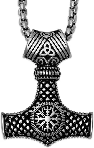 HAQUIL Mjolnir Necklace, Viking Norse Thor Hammer Mjolnir Pendant, Viking Jewelry Gift for Men Women