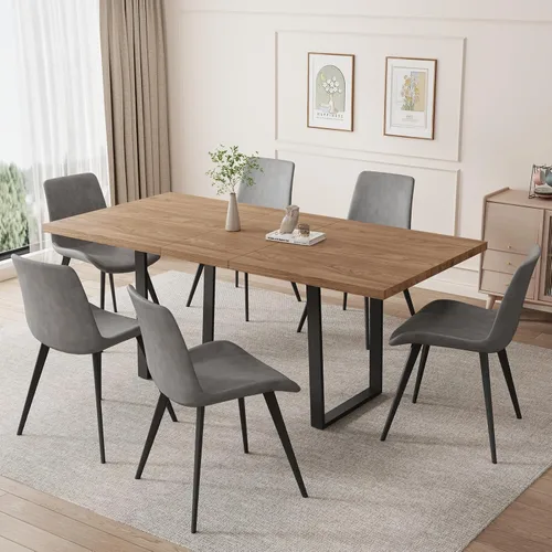 Miniatura 27 de ZckyCine Conjunto moderno de mesa de comedor de 5 piezas con mesa rectangular de madera y 4 sillas tapizadas en cuero, capacidad para 4 personas