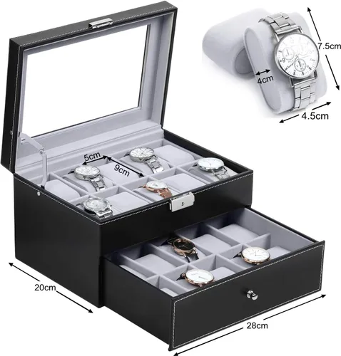 Miniatura 7 de BASTUO Caja de reloj para hombres 20 relojes organizador con funda de almacenamiento de reloj de piel sintética, organizador de colección de joyas