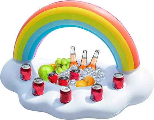 Jasonwell Hielera inflable para fiesta en la piscina, soporte para bebidas de nube de arcoíris, Luau hawaiano tropical playa, temática de