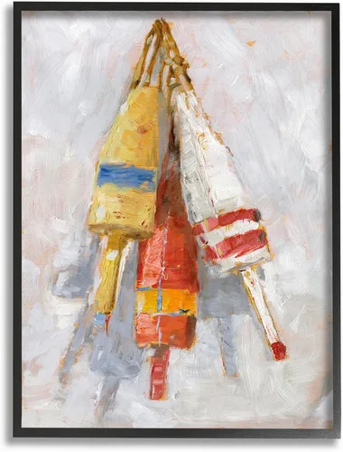 Stupell Industries Boat Booy Ocean Lake - Arte de pared enmarcado negro, 11 x 14, diseño por el artista Ethan Harper