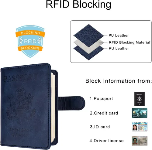 Miniatura 3 de WALNEW Funda para pasaporte funda para pasaporte tarjeta cartera E-azul marino Estilo E