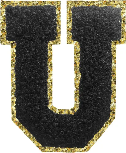 Miniatura 126 de Parches de letras termo-adhesivas de felpilla para chaquetas, parches de letras universitarias con brillantina para planchar en la letra azul A