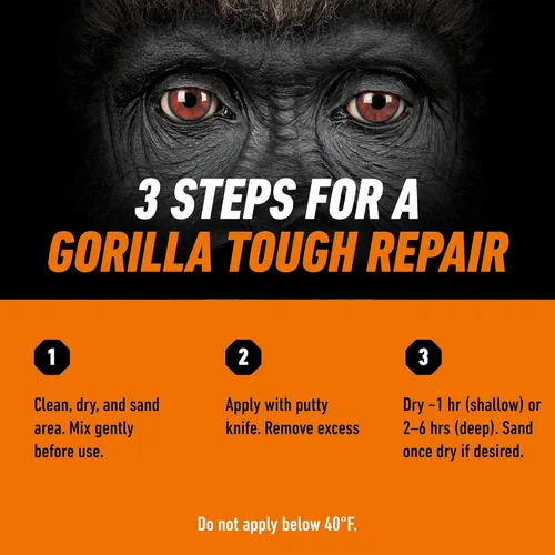 Miniatura 7 de Kit de reparación de madera de Gorilla, relleno multiusos con espátula y bloque de lijado.
