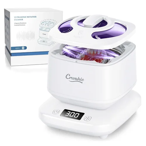 Limpiador ultrasónico para retenedor, máquina limpiadora de retenedor desmontable de 45kHz con 3 modos, cápsula de limpieza dental con ventana Blanco
