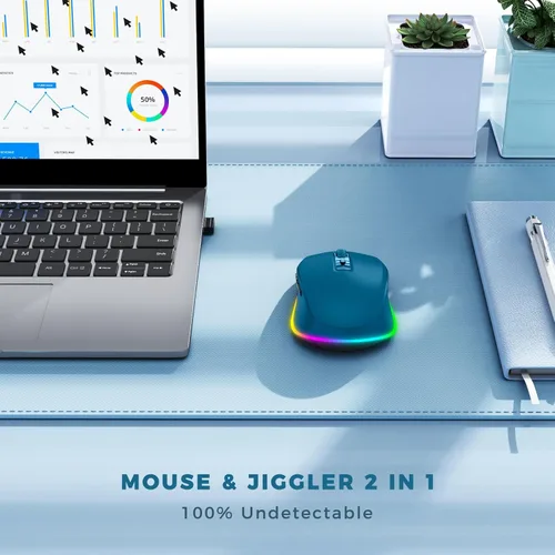 Miniatura 3 de PEIOUS Ratón Inalámbrico Jiggler - Ratones Inalámbricos LED con Mover de Ratón Integrado, Ratón Móvil Recargable para Laptop con Movimiento Azul