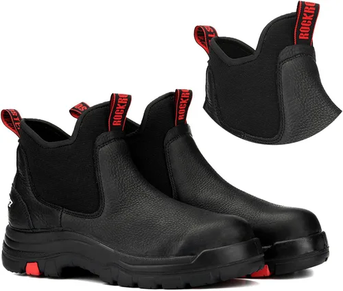 ROCKROOSTER Bakken Botas Chelsea negras de 6 pulgadas para hombre, botas de trabajo impermeables antideslizantes con clasificación EH AK303-punta