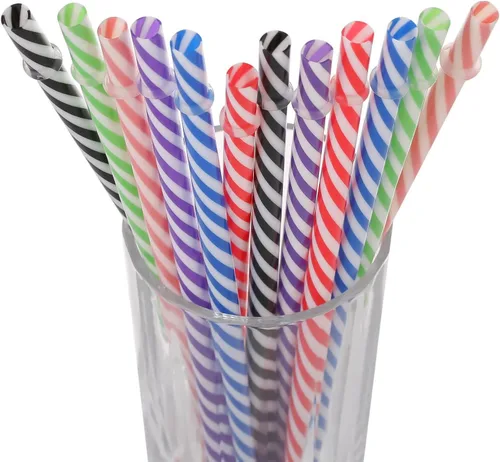 Miniatura 12 de Dakoufish 12 pajitas gruesas de plástico reutilizables de 9 pulgadas, sin BPA, pajitas de tarro de masón transparentes a rayas pequeñas