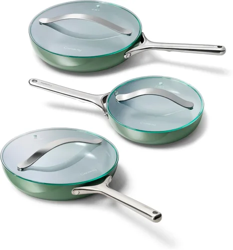 Miniatura 10 de Caraway Dúo de Sartenes de Cerámica con Tapas de Vidrio - Sartenes Antiadherentes (10.5" y 8") - No Tóxico, Libre de PTFE y PFOA - Apto para Horno