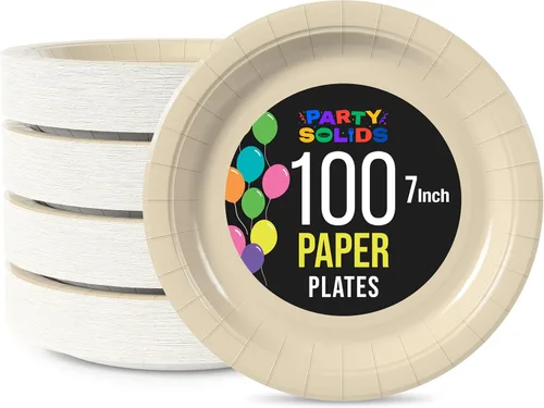 Miniatura 45 de Exquisite Party Solids - Platos desechables de papel amarillo de 7 pulgadas, para fiestas, 100 unidades, resistentes, 350 GSM, suministros