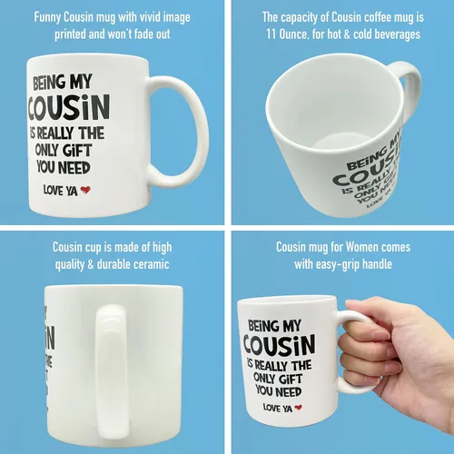 Miniatura 2 de Divertido regalo para primas para mujer, taza de cerámica de 11 onzas, llavero para prima, regalo de cumpleaños para prima, taza de primo favorito