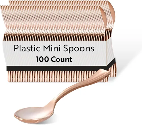 Miniatura 13 de Restaurantware Mini cucharas desechables de 4 pulgadas, 100 cucharas pequeñas desechables, par de alta resistencia con aperitivos o postres, plateado