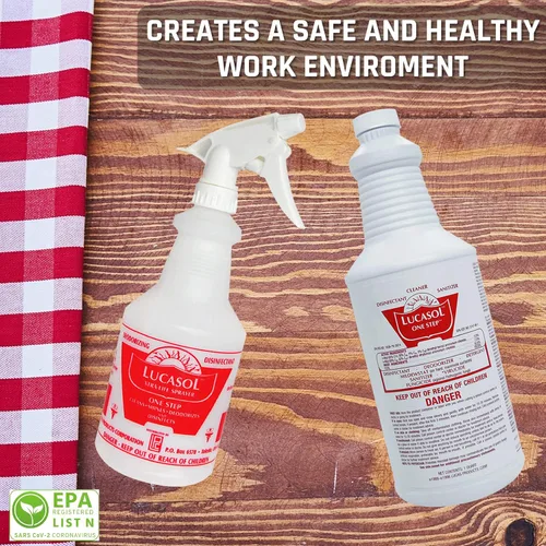Miniatura 7 de Lucasol Desinfectante One Step, desinfectante de 32 onzas líquidas y botella de spray recargable vacía de 24 onzas. Spray desinfectante limpiador