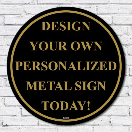 Letrero de metal redondo personalizado de 12 pulgadas con tu nombre o mensaje (negro con antiguo)