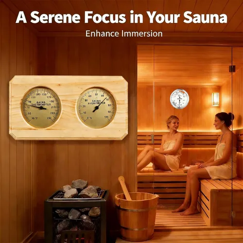 Miniatura 2 de Termómetro higrómetro de sauna, medidor dual de temperatura de sauna de madera, Fahrenheit montado en la pared (30-250°F) y medidor de humedad