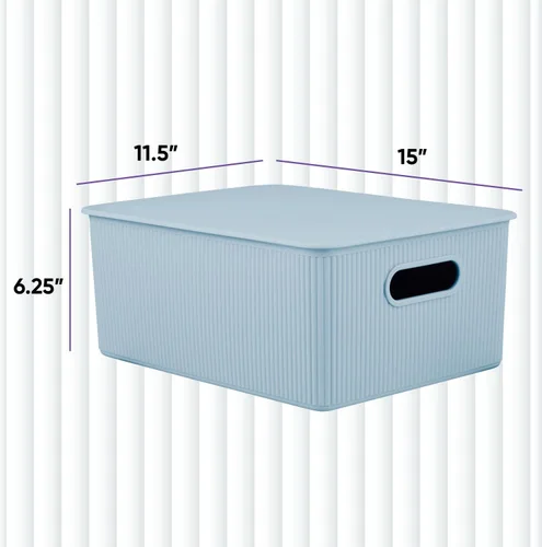 Miniatura 2 de Superio Colección acanalada - Cestas organizadoras decorativas de plástico para almacenamiento en casa, cajas contenedoras azules para organizar