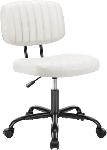 Miniatura 12 de Silla de escritorio de oficina sin brazos, soporte lumbar de respaldo bajo, pequeña ergonómica, silla giratoria de piel sintética de 360° con altura