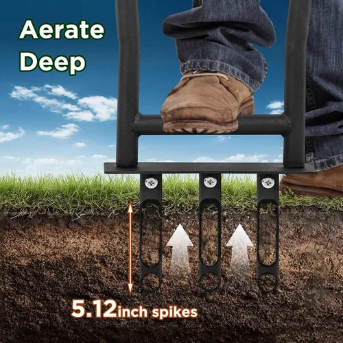 Miniatura 3 de Herramienta aireadora manual para césped con 3 dientes huecos reemplazables, mango antideslizante en forma de U y pedal para aireación de jardín