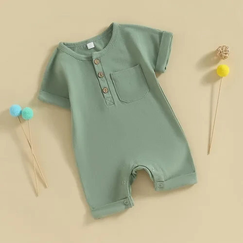 Miniatura 8 de Mubineo Mameluco de manga corta para bebé, niño, niña, verano, otoño, básico, liso, con botones