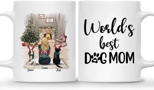 Miniatura 29 de Gossby Taza de café de Navidad personalizada con diseño de perro y mamá, regalo de Navidad personalizado para mujeres con nombre, taza de cerámica
