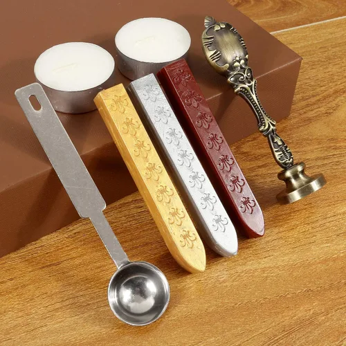 Miniatura 4 de Yoption Kit de sellos de cera con iniciales del alfabeto, sello antiguo de sello de letra M con mango de bronce galvanizado, kit de caja de regalo