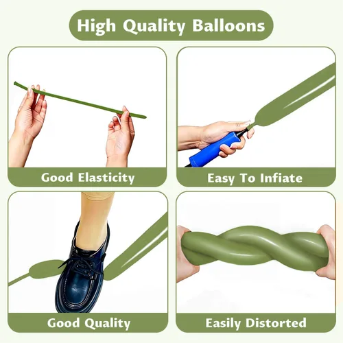 Miniatura 4 de 260 globos largos de color verde aguacate para guirnalda de globos, engrosamiento de látex delgado retorcimiento diseño de animales modelado Navidad