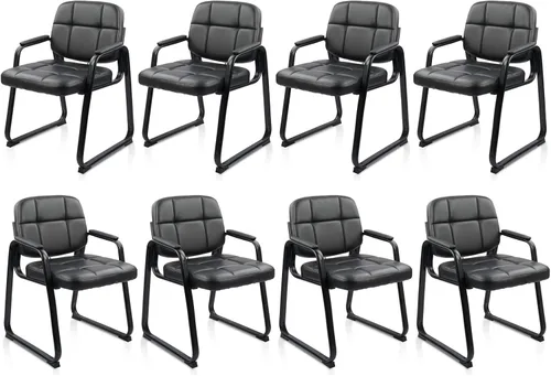 Miniatura 23 de CLATINA Sillas de recepción de espera sin ruedas, silla de invitados de cuero con brazos acolchados, modernas sillas de escritorio de oficina marrón