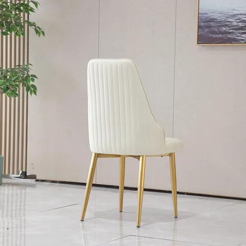 Miniatura 7 de Montary Juego de 2 sillas de comedor, modernas sillas de piel sintética color blanco crema con patas de metal dorado y respaldo ergonómico para sala
