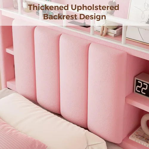 Miniatura 5 de Base de cama LED individual con cabecera de almacenamiento y 2 cajones de almacenamiento, cama tapizada de terciopelo princesa con diseño de Rosa