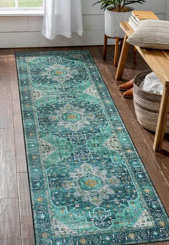 Miniatura 40 de Moynesa Alfombra de pasillo ultra fina lavable de 2 x 6 pies, antideslizante, resistente a las manchas, alfombra vintage que no desprende para Gris