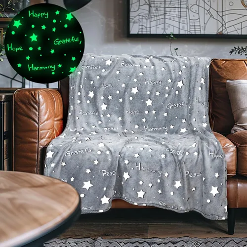 Miniatura 4 de Manta que brilla en la oscuridad, súper suave y acogedora de forro polar de peluche con estrellas y palabras de sanación, regalo de cumpleaños