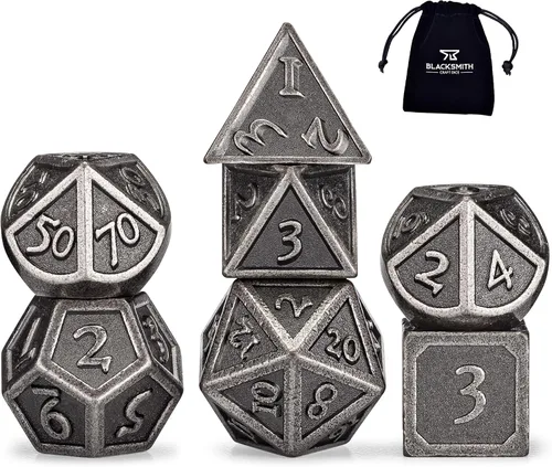Miniatura 10 de HEIMDALLR Juego de dados de metal DND, 7 piezas, juego de dados de metal indestructibles con bolsa de dados; juego de dados D&D