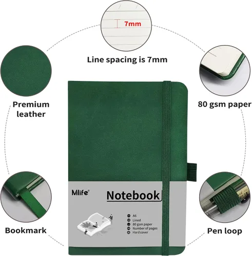 Miniatura 3 de Mlife Cuaderno pequeño A6, cuaderno de bolsillo forrado con soporte para bolígrafo, mini cuaderno de tapa dura, 192 páginas, diario de 3.9 x 5.5