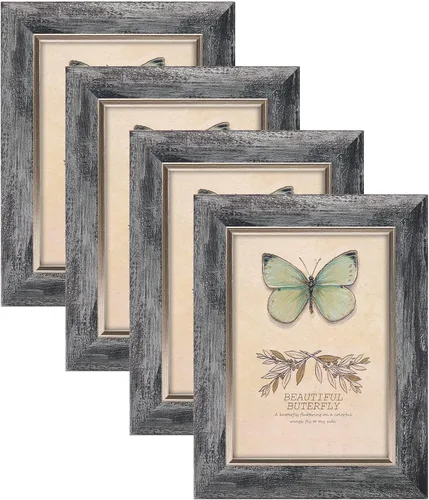 Miniatura 15 de XUANLUO Juego de 4 marcos de fotos de 4x6, estilo rústico retro con cubierta de plástico HD para montaje en pared y exhibición en mesa, regalo