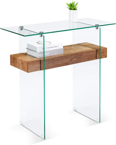 Miniatura 13 de ivinta Mesa consola de vidrio con almacenamiento, mesa de entrada moderna de 39.4 pulgadas para sala de estar, vestíbulo, pasillo, dormitorio 5101