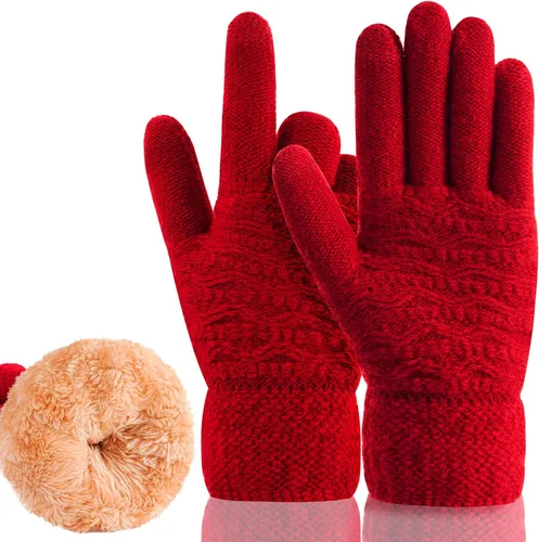 Miniatura 21 de Guantes de invierno cálidos para pantalla táctil para mujer, guantes térmicos de punto de lana con forro polar para clima frío