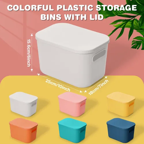 Miniatura 2 de Thyle Paquete de 12 contenedores de almacenamiento clásicos de plástico coloridos con tapas, contenedor de almacenamiento apilable de 7 cuartos