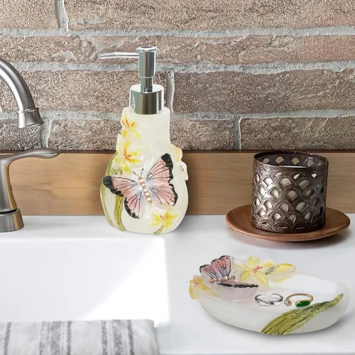 Miniatura 4 de Juego de accesorios decorativos de baño que incluye vasos, jabonera, champú y jabón líquido y soporte para cepillos de dientes, regalo para niña