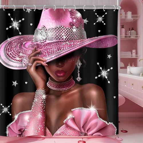 Miniatura 19 de Riyidecor Cortina de Ducha con Estampado de Leopardo Negro y Rosa Cabina Pequeña RV Estrecha Linda Femenina Moderna Trendy Simple Guepardo 36Wx72H