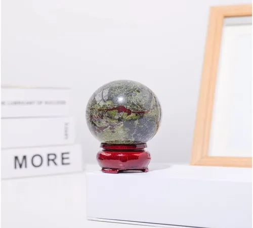 Miniatura 8 de Figura de esfera de adivinación de cuarzo curativo con bola de jaspe de sangre de dragón natural, con soporte de madera, 1.96 pulgadas