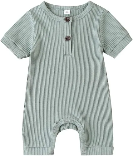 Miniatura 53 de Mameluco unisex de manga corta para bebé recién nacido, con botones, de una pieza, ropa de color sólido
